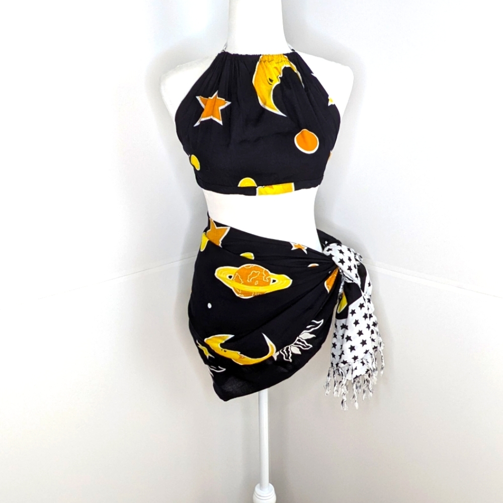 ๐ Rama EUC 4-in-one celestial skirt Sarong coverup crop halter top dress Small - Picture 4 of 17